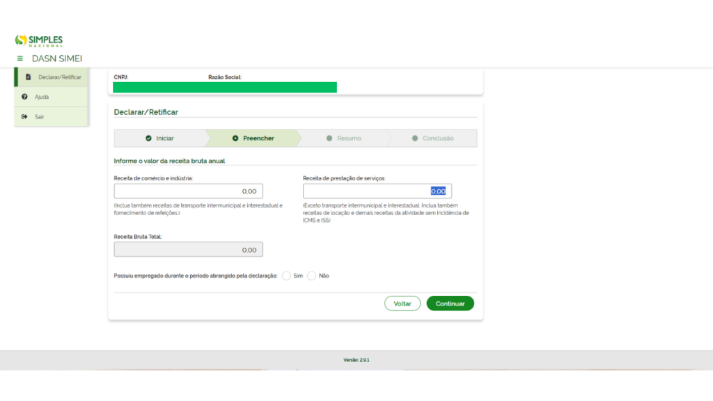 Nesta etapa de como fazer a declaração anual do mei, preencha