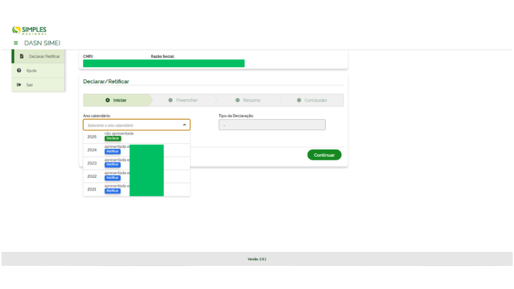 Para declarar imposto de renda pela primeira vez, selecione a ano que deseja declarar 123